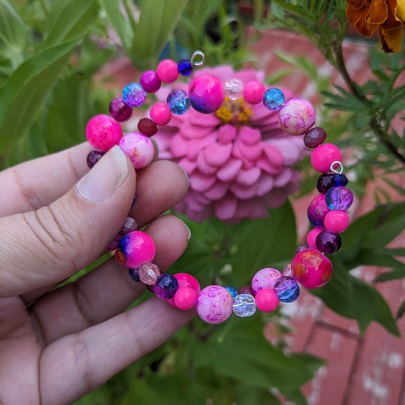 Hot Pink Beads Sparkly Bracelet Glam Cute Handmade Beads Barbie - Picture 9 of 14